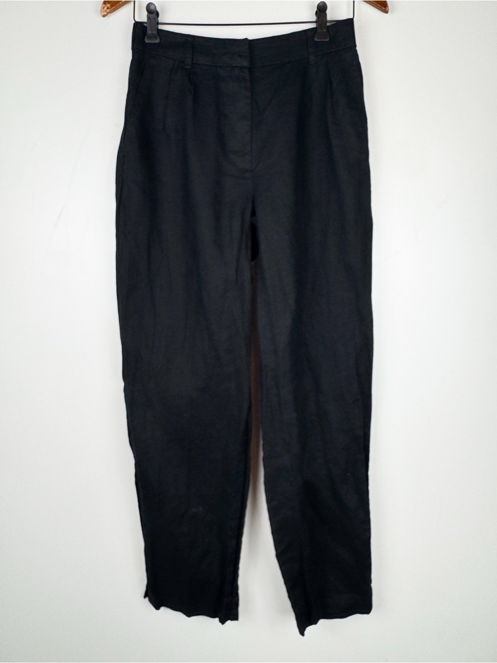 Quince 100% European Linen Pleated Trouser Pants Womens 4 Black High Rise